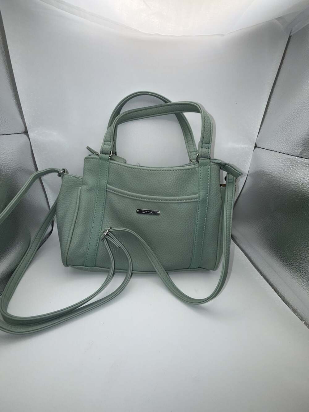 Koltov Mint Green Pebble Vegan Leather Small Satchel Crossbody Bag
